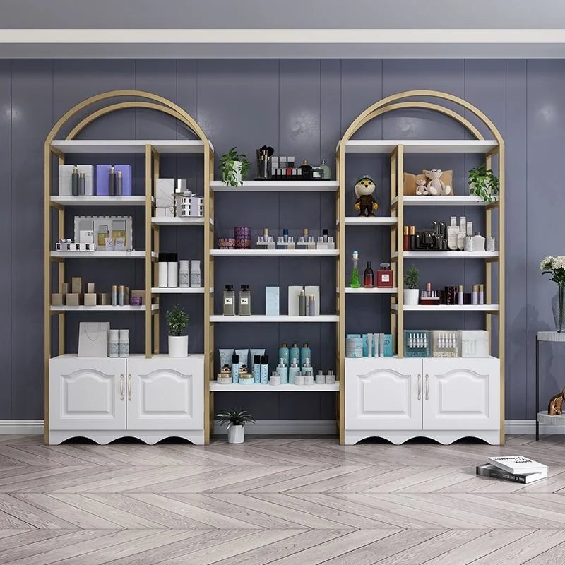 拱形化妝品展示架 - 金色框架美容店貨架單元 - Image 2